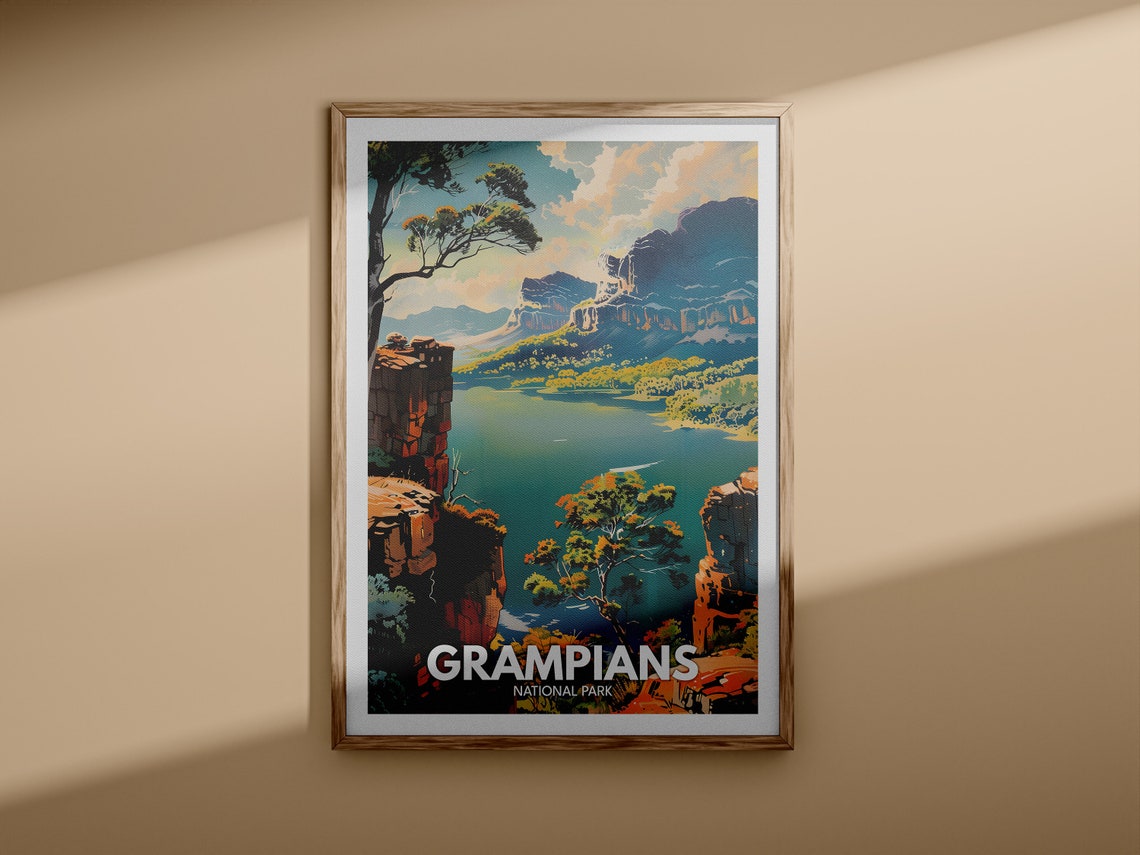 Grampians National Park Cliff Lake Waterfall Vintage Travel Poster - Image 3