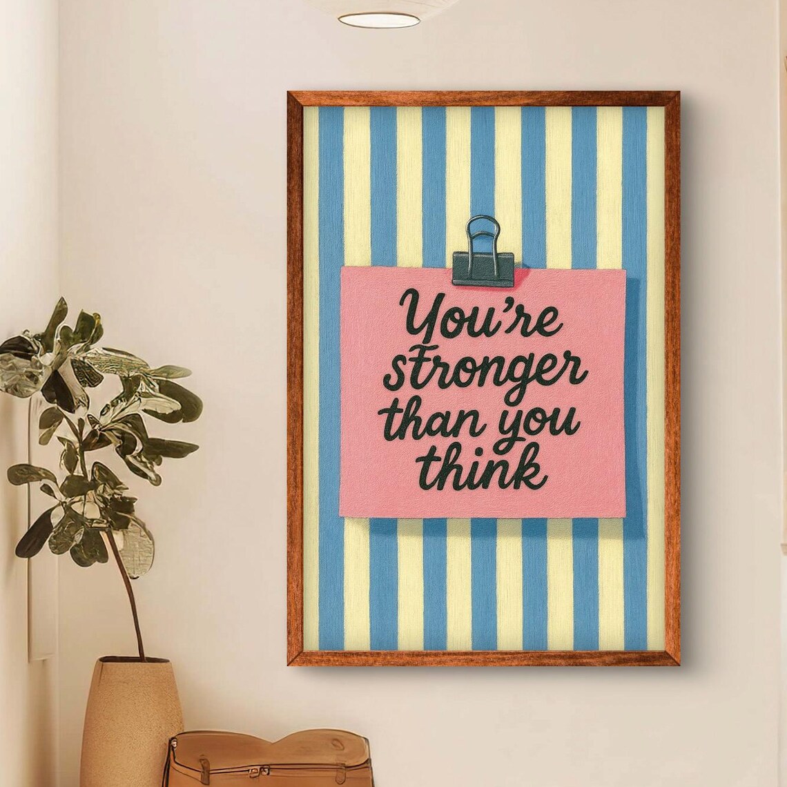 You're Stronger Than You Think Retro Pink Quote Decor Wall Poster