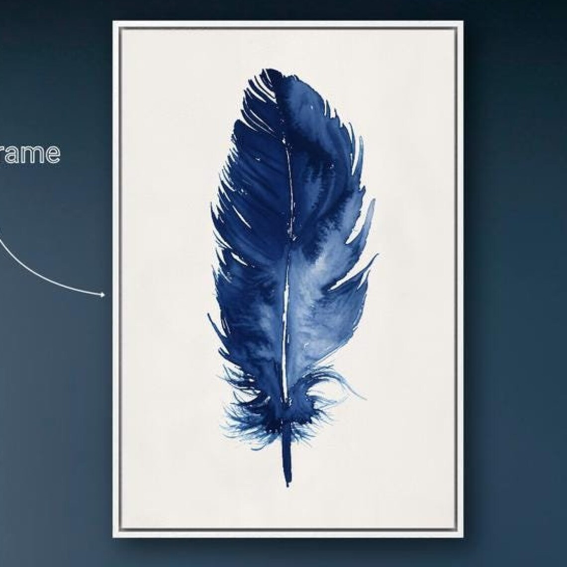 Indigo Blue Feather Minimalist Watercolor Elegant Bird Plume Art Print