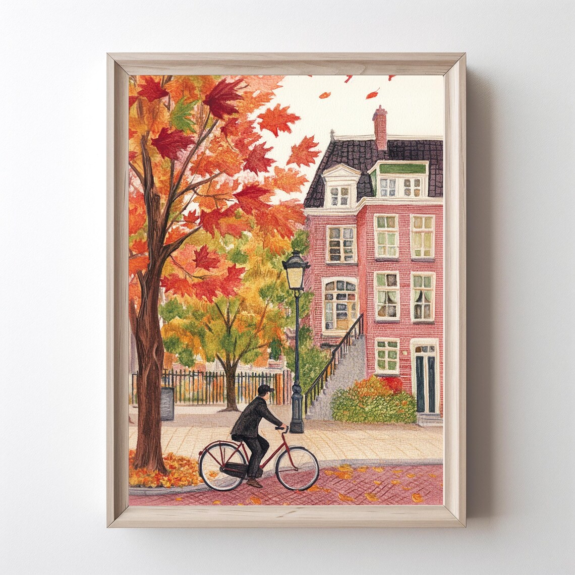 Amsterdam Bicycle Print, Autumn European Street Art