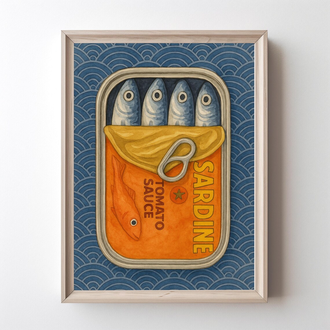 Sardine Tin Tomato Sauce Retro Kitchen Illustration Art Poster