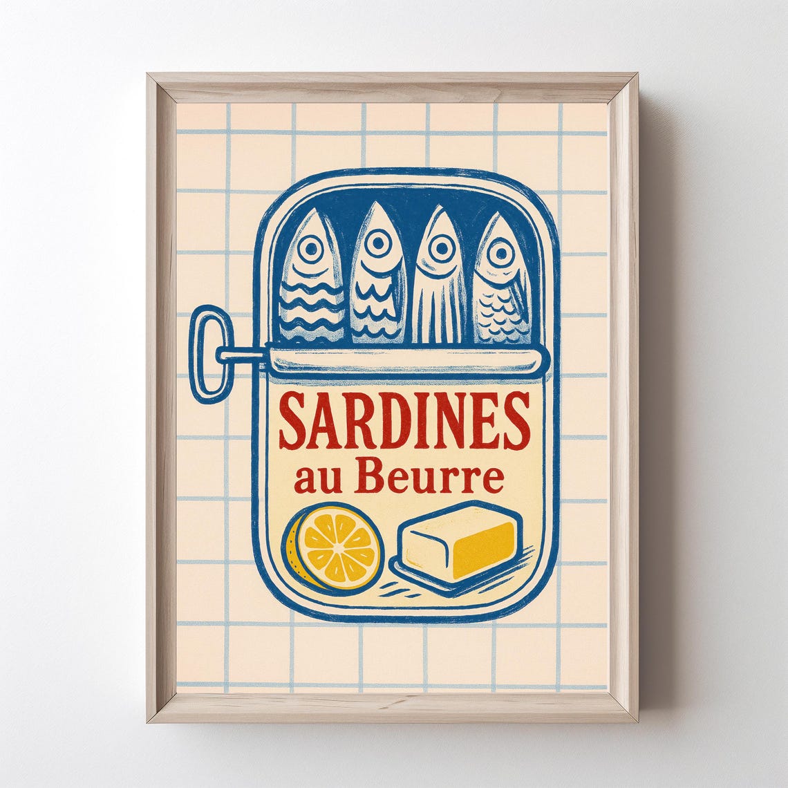Sardines au Beurre Retro French Kitchen Tin Illustration Poster