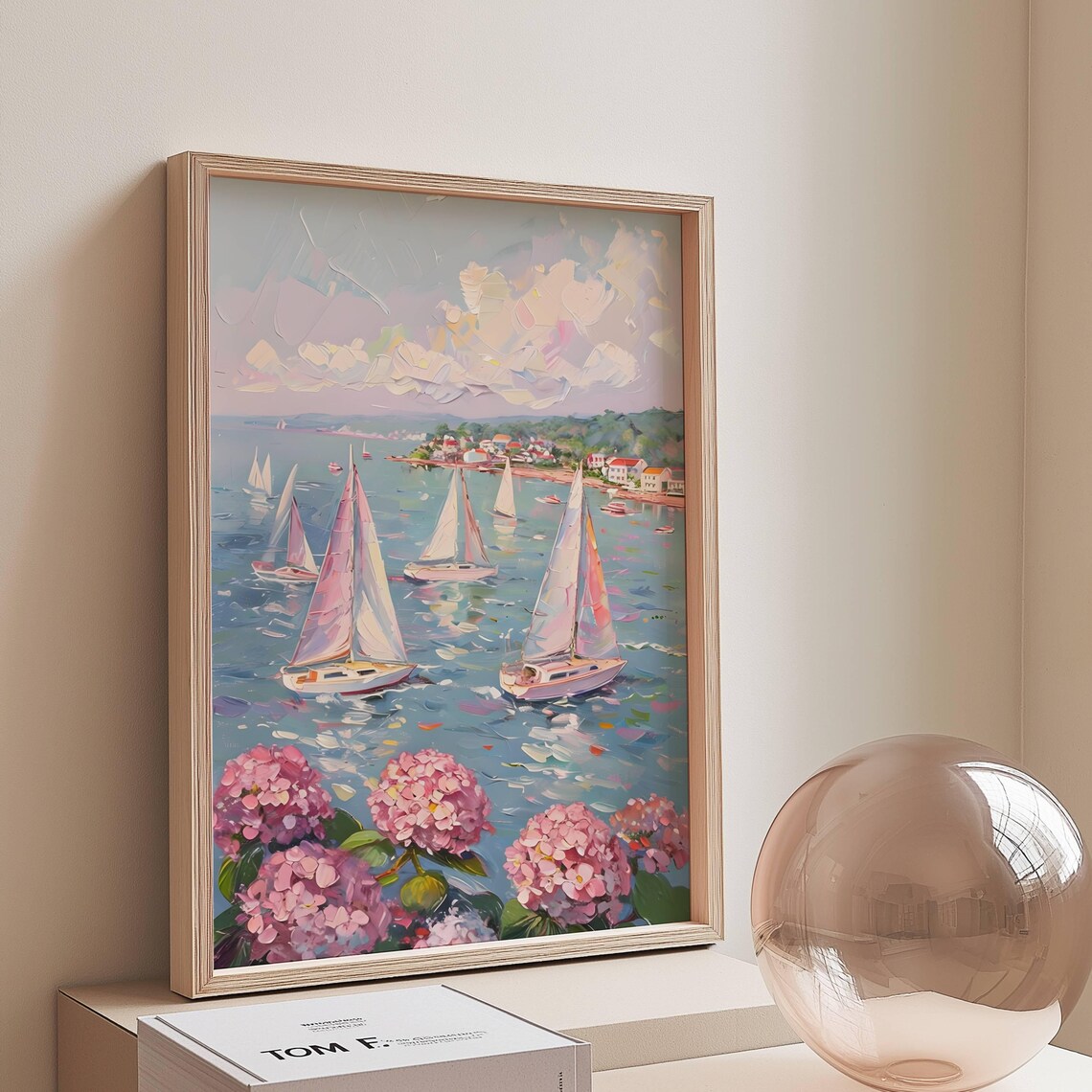 Pink Hydrangea Sailing Coastal Beach Art Print