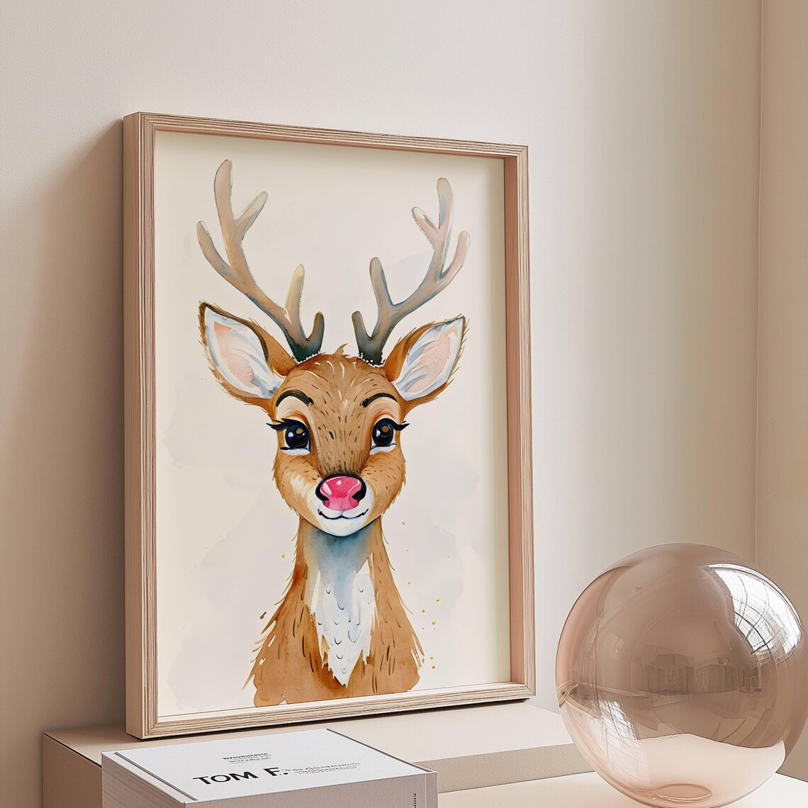 Pink Rudolph Christmas Poster Print, Whimsical Reindeer