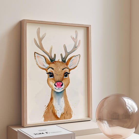 Pink Rudolph Christmas Poster Print, Whimsical Reindeer