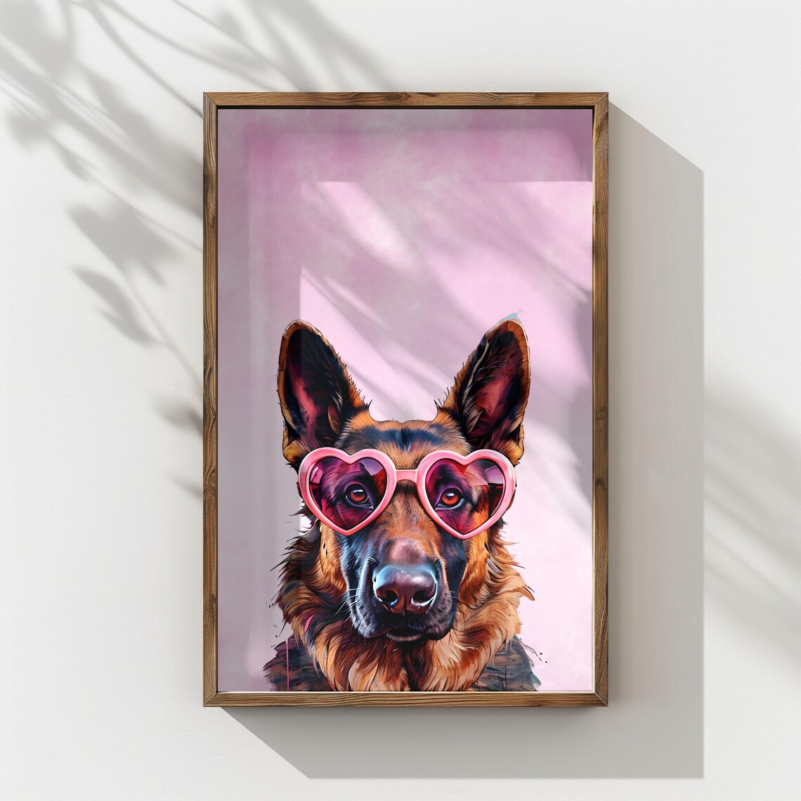 German Shepherd Dog In Heart Glasses Art Print
