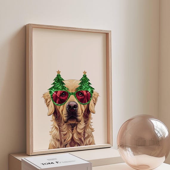 Golden Retriever Christmas Tree Sunglasses Festive Dog Poster
