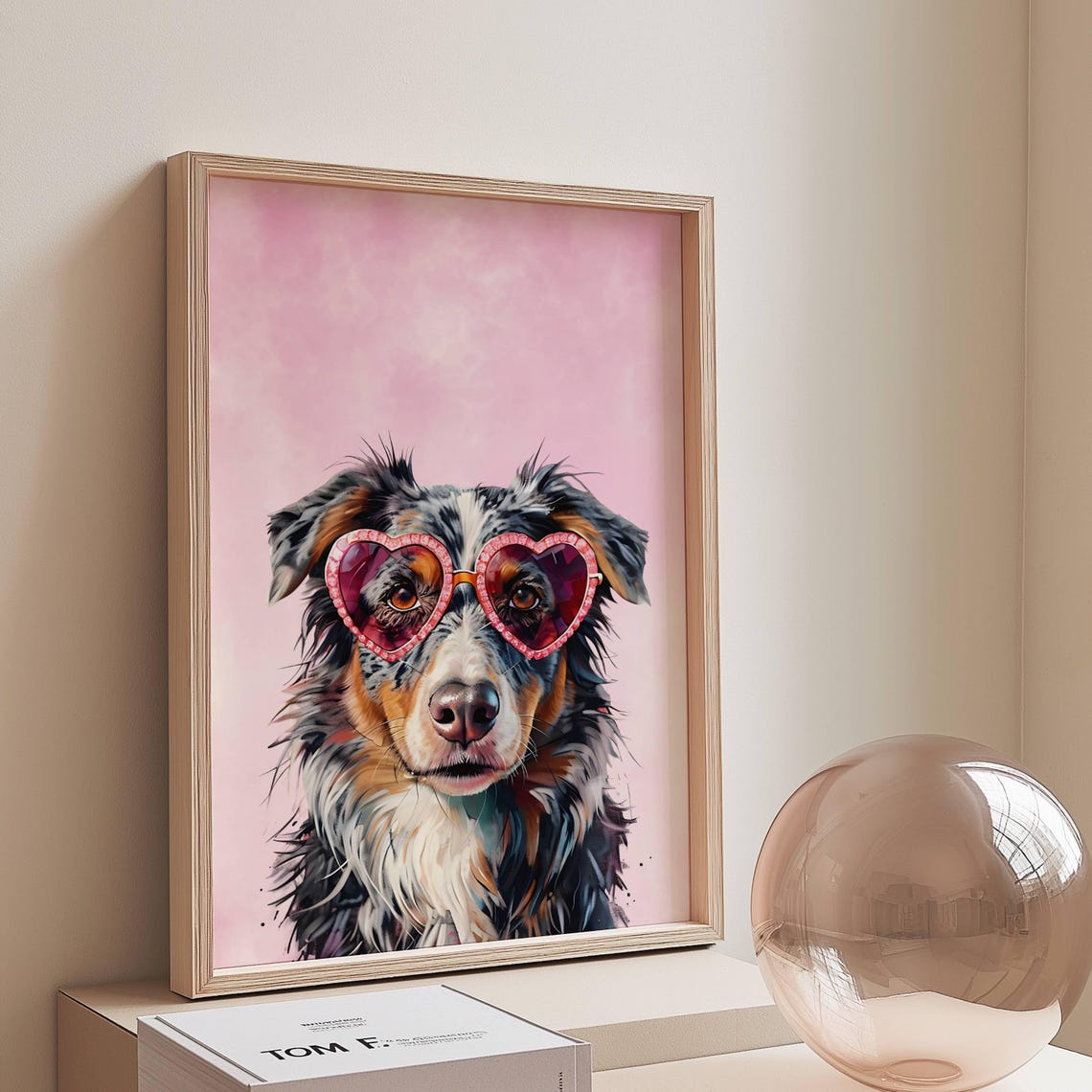 Australian Shepherd Dog Pink Heart Sunglasses Cute Funny Poster
