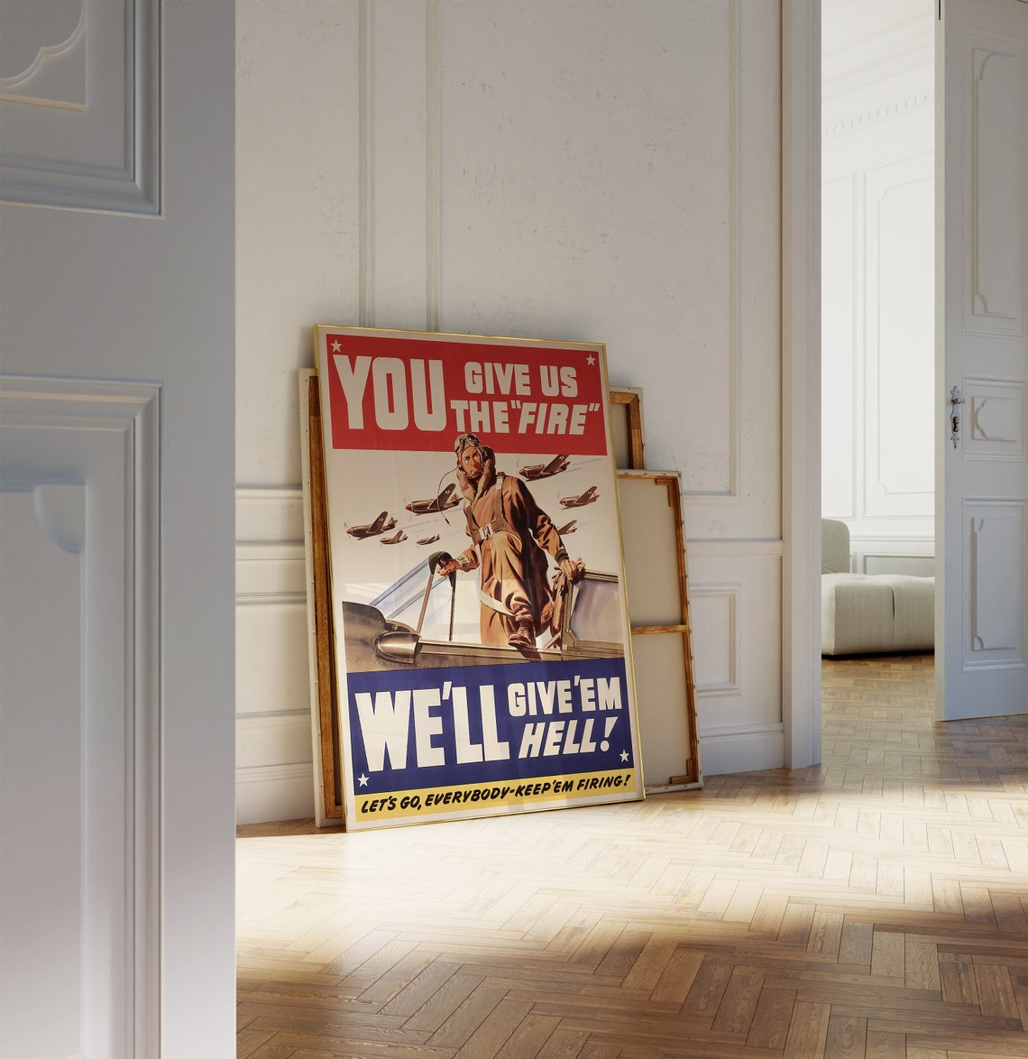 You Give Us The Fire Well Give Em Hell Vintage WWII Pilot Poster - Image 2