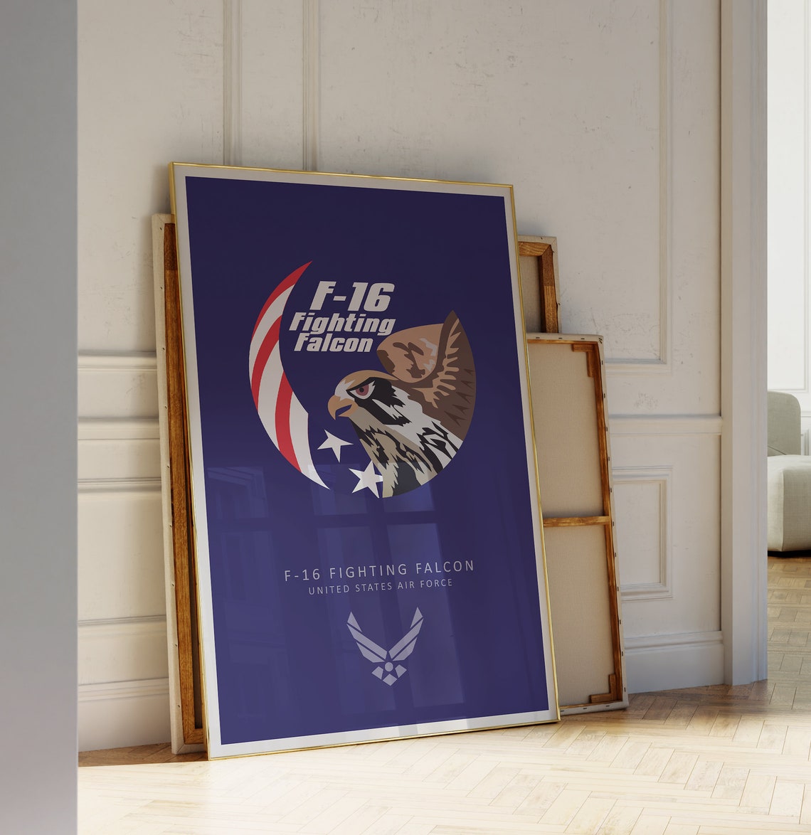 F 16 Fighting Falcon United States Air Force Eagle Emblem Navy Poster - Image 4