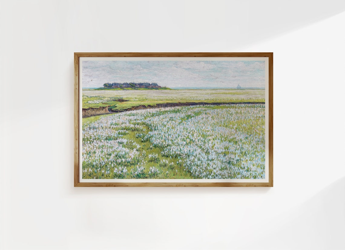 Rustic Spring Blossom Meadow Thatched Cottages Vintage Poster
