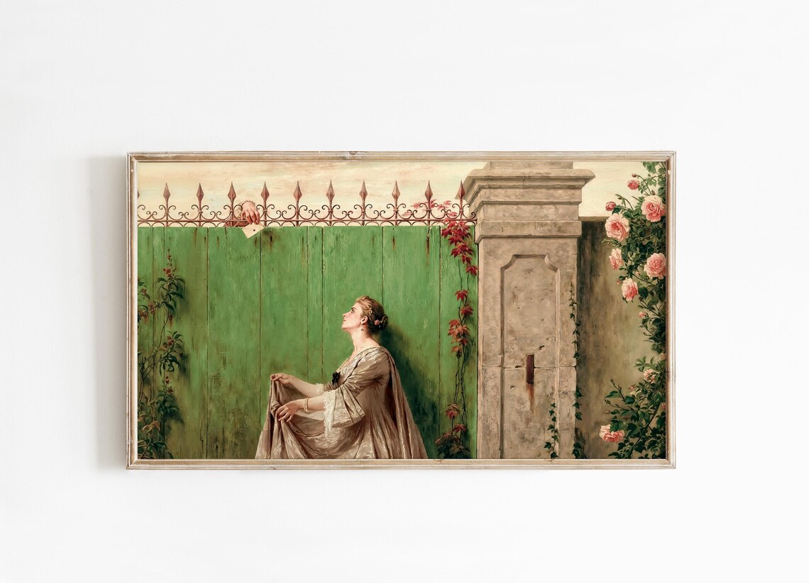 Secret Love Letter Garden Gate Roses Vintage Romance Art Poster