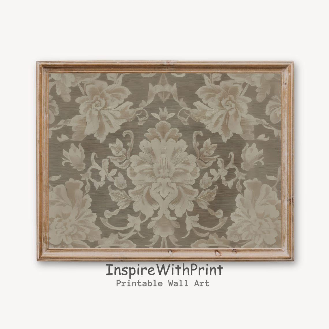 Vintage Neutral Floral Damask Pattern Textile Botanical Poster