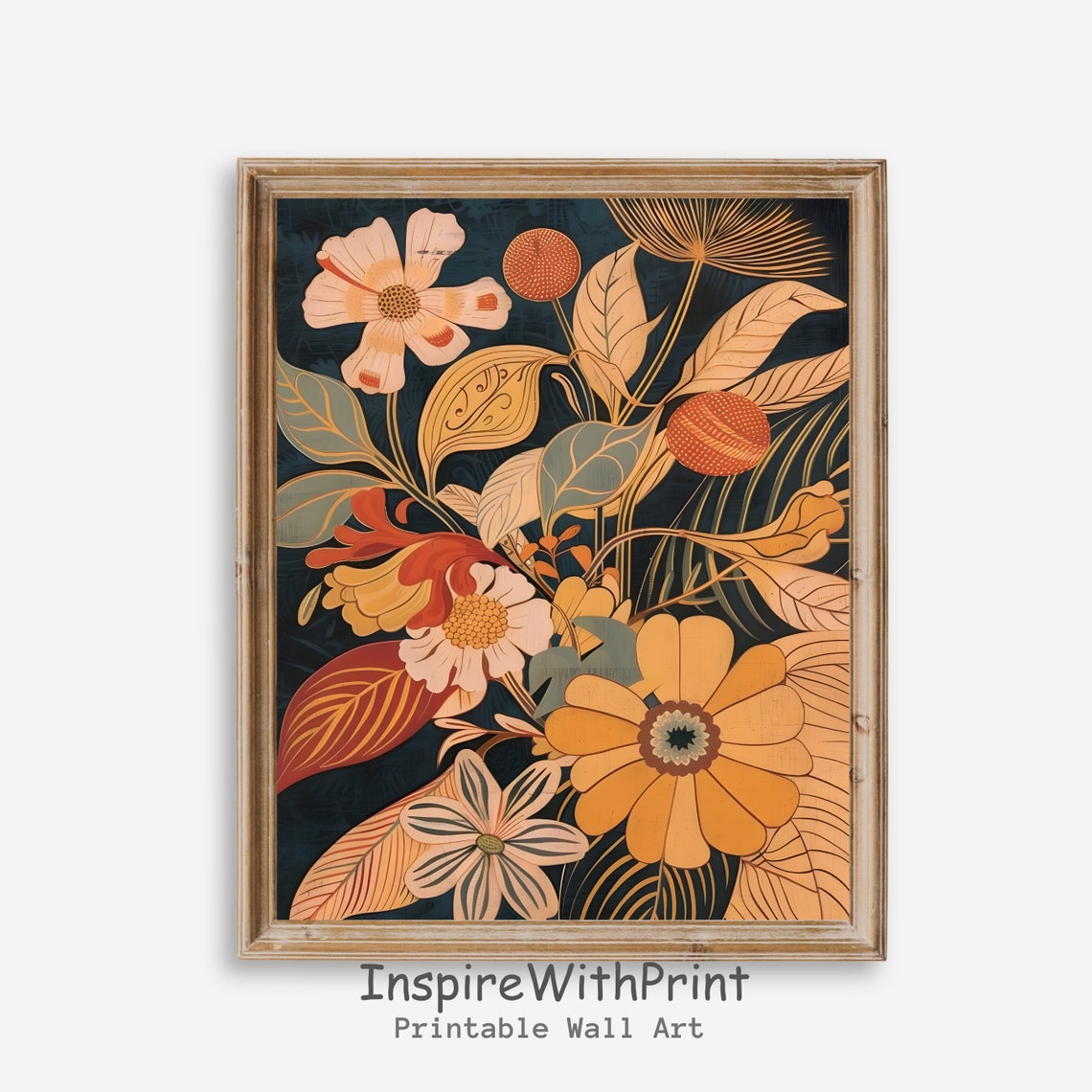 Vintage Botanical Wildflower Bouquet Dark Moody Background Poster