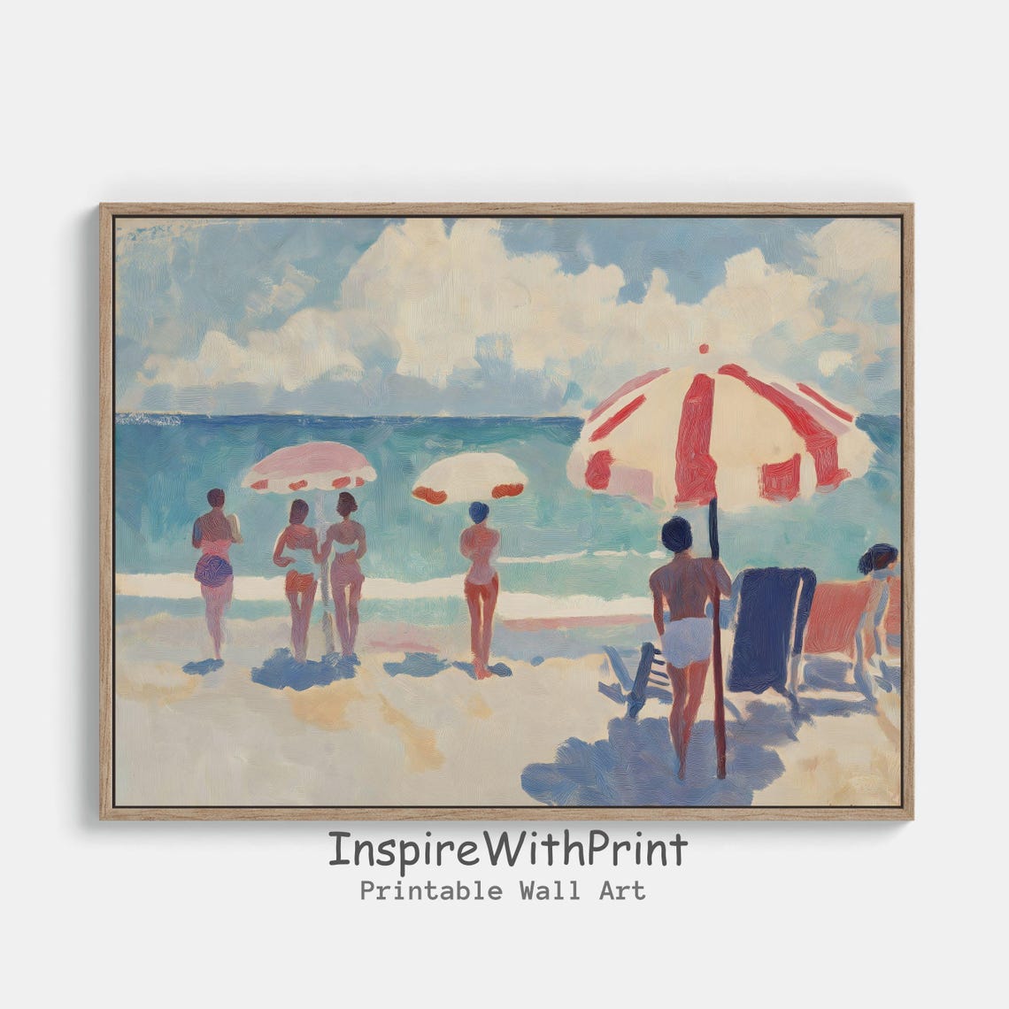 Retro Beach Umbrellas Pastel Coastal Summer Oil Painting Print