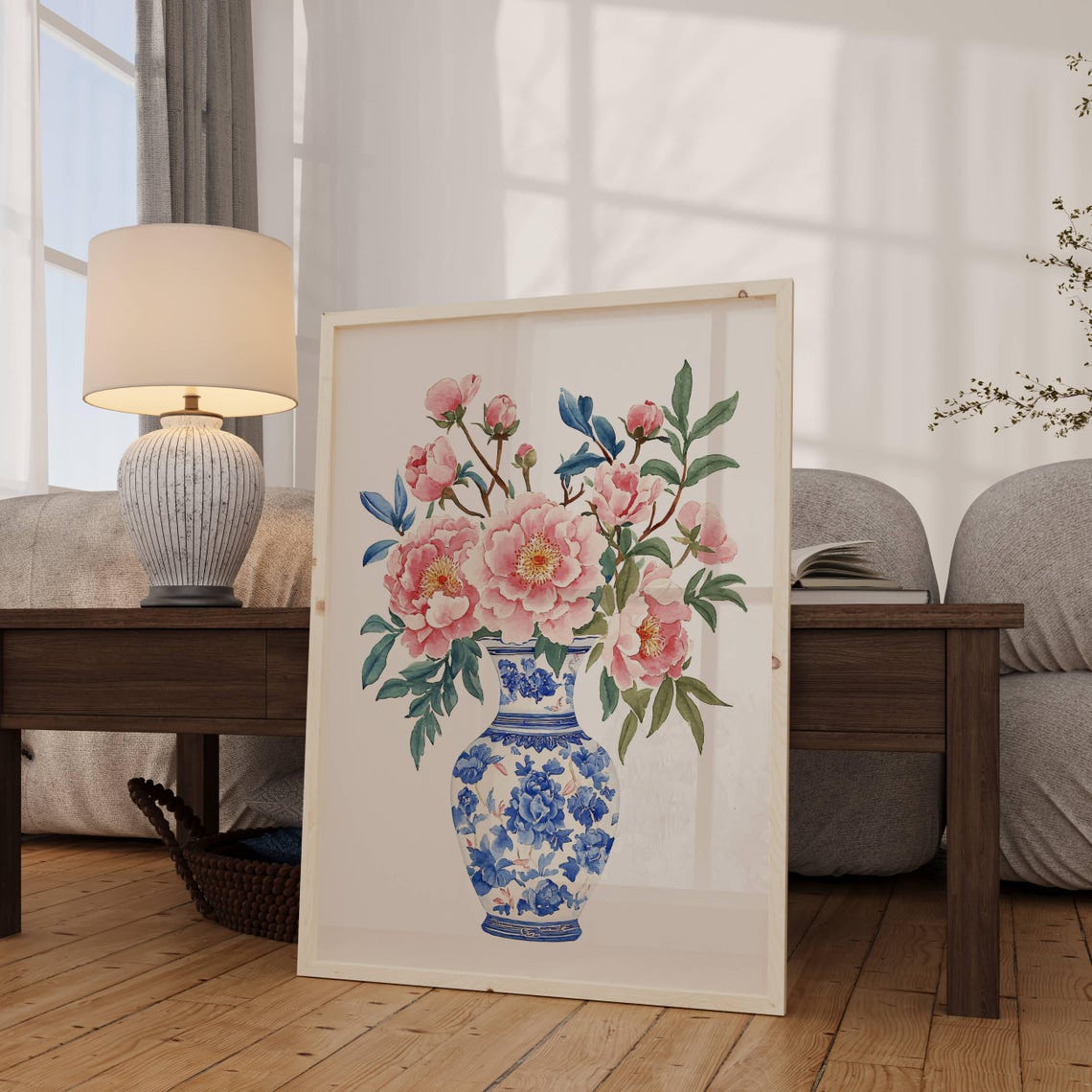 Pink Peonies In Blue And White Chinoiserie Vase Floral Poster