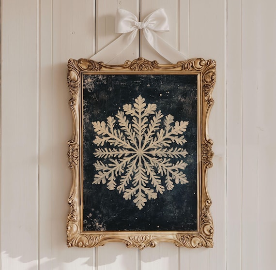 Vintage Snowflake On Dark Background In Gold Frame Christmas Poster