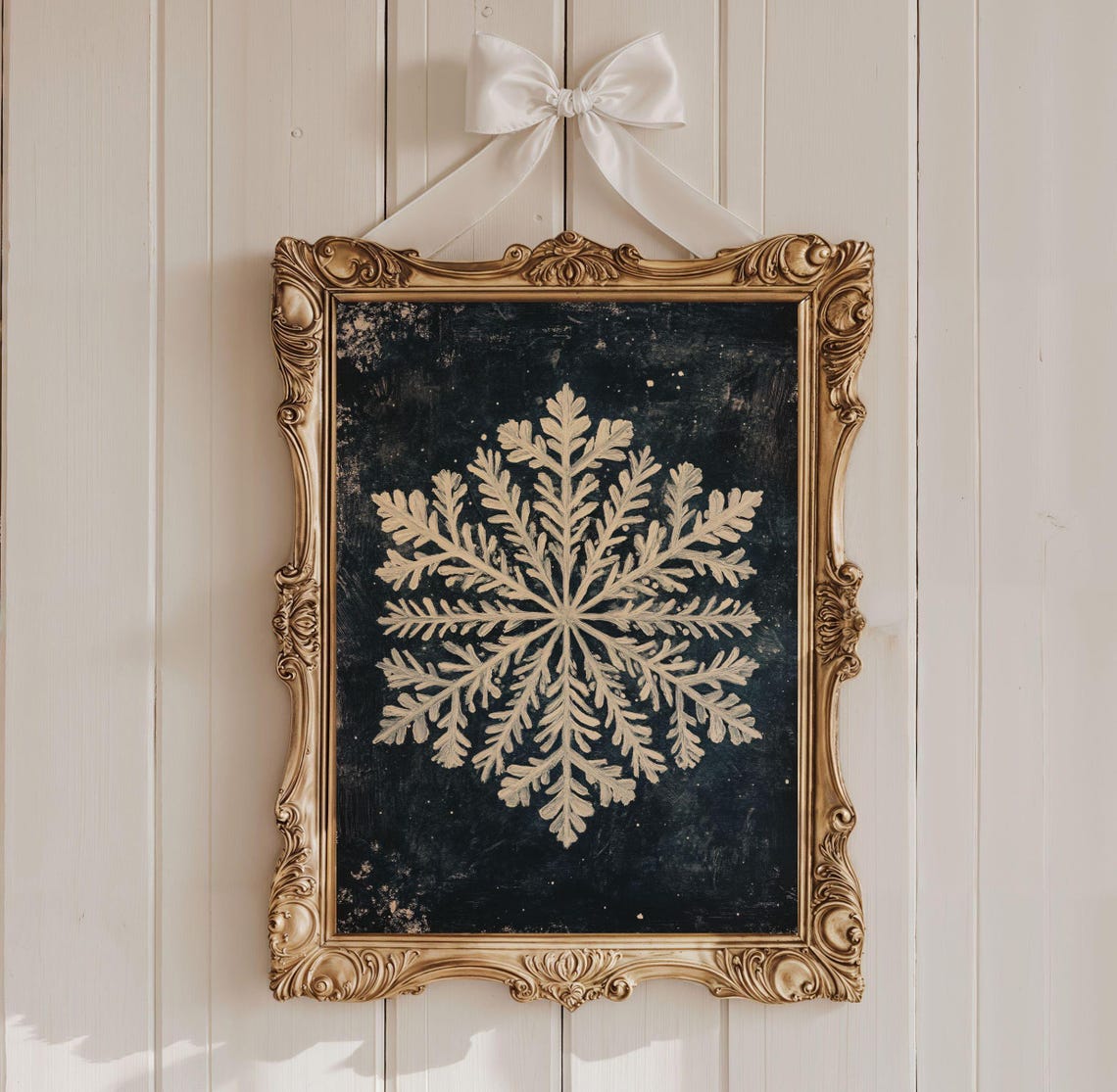 Vintage Snowflake On Dark Background In Gold Frame Christmas Poster