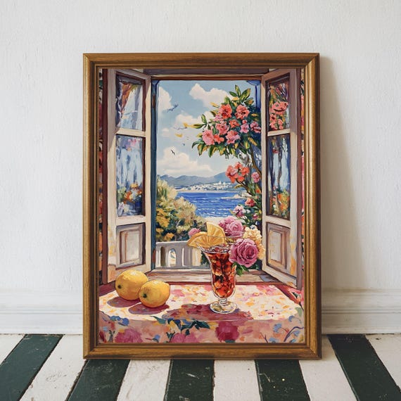 Matisse Open Window Art Coastal Lemon Print Mediterranean Painting Cocktail Modern Exhibition Wall