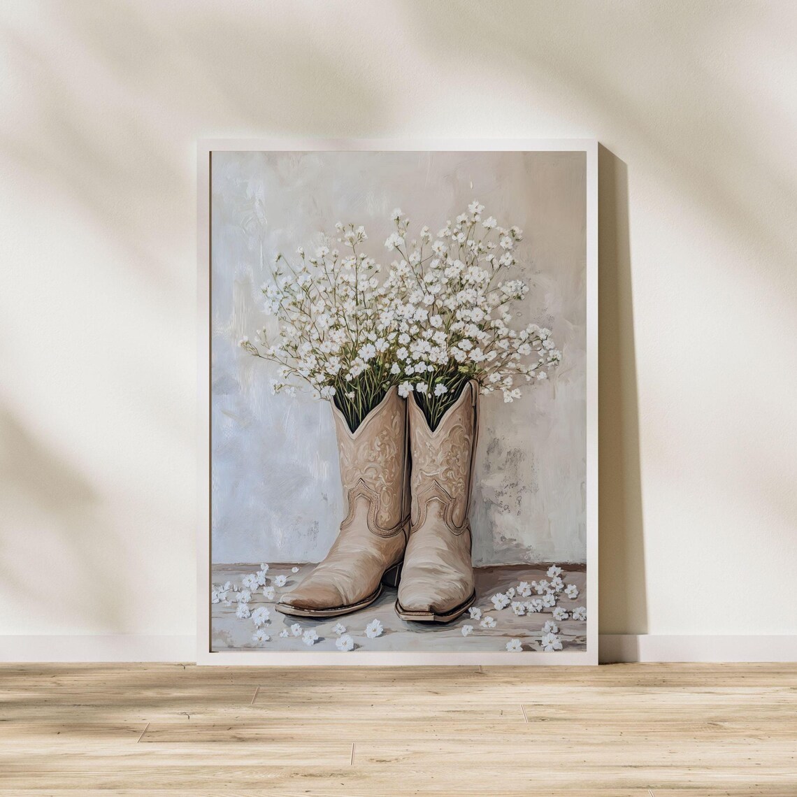 Coastal Cowgirl Boot With Flowers Art Print