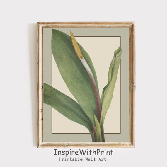 Vintage Floral Botanical Print Moody Painting Green Art Spring Wall Cottage Core