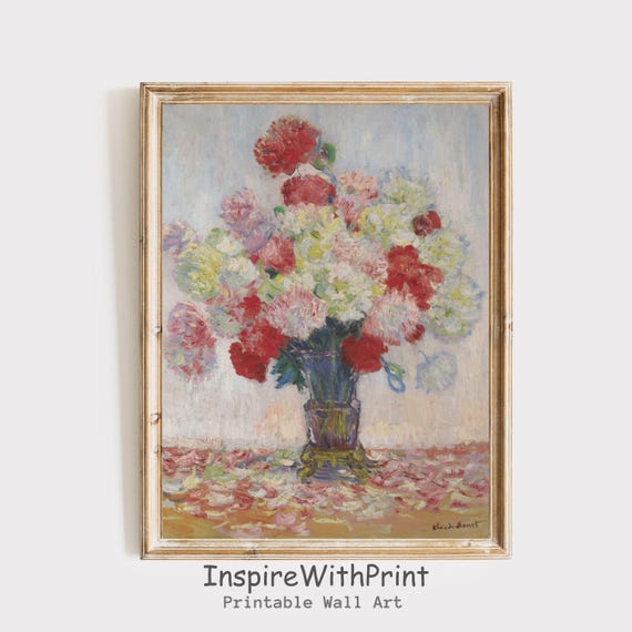 Vintage Flowers Still Life Print Colorful Flower Vase Pastel Wall Art Spring Floral Moody Oil Painting