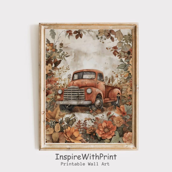 Fall Vintage Truck Wall Art Rustic Autumn Decor Farmhouse Moody Season Print