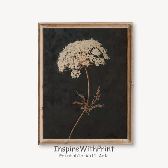 Vintage Dark Flower Print Moody Floral Wall Art Botanical Rustic Antique Neutral