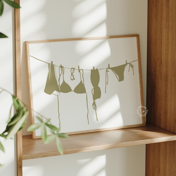 Sage Green Bikinis on a Clothesline Minimalist Coastal Cowgirl Poster