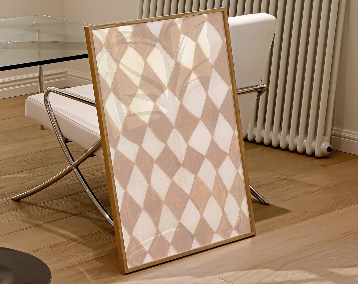 Checkered Abstract Poster, Neutral Retro Geometric - Image 3