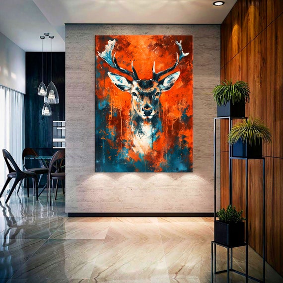 Deer Art Stag Wall Art Living Room Decor Jungle Animal Art Animal Portrait Print Extra Large Wall Art