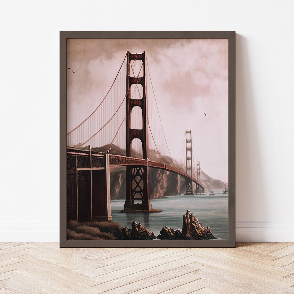 Golden Gate Bridge San Francisco California Us National Monument Vintage Landscape Oil Painting 100 - Image 2