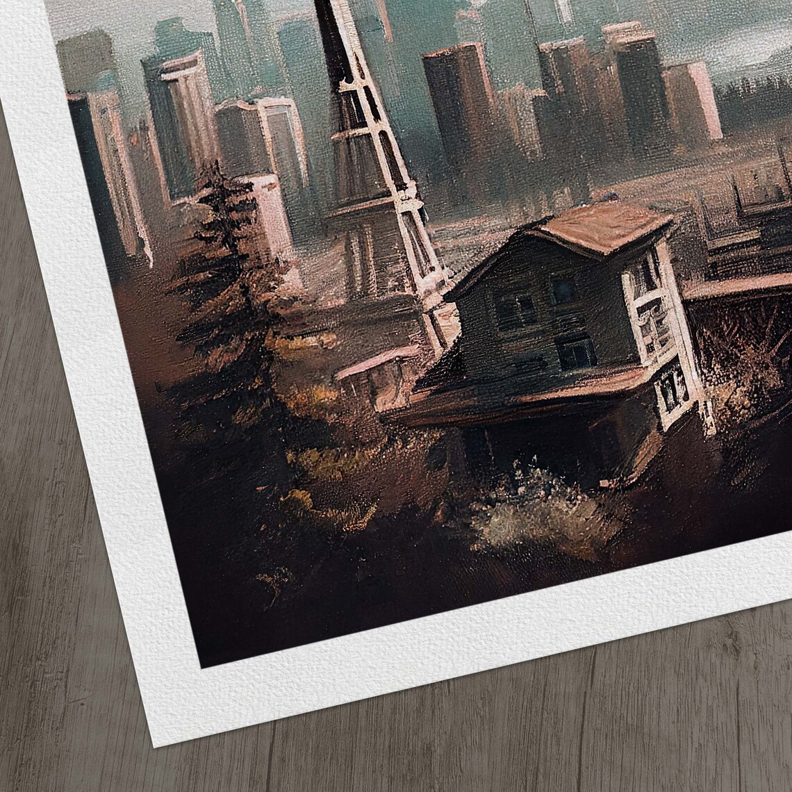 Seattle Space Needle Skyline Vintage Oil Painting Art Poster - Image 2