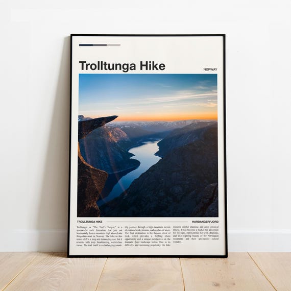 Trolltunga Hike Print Minimalist Travel Poster Wall Art Decor In Various Sizes