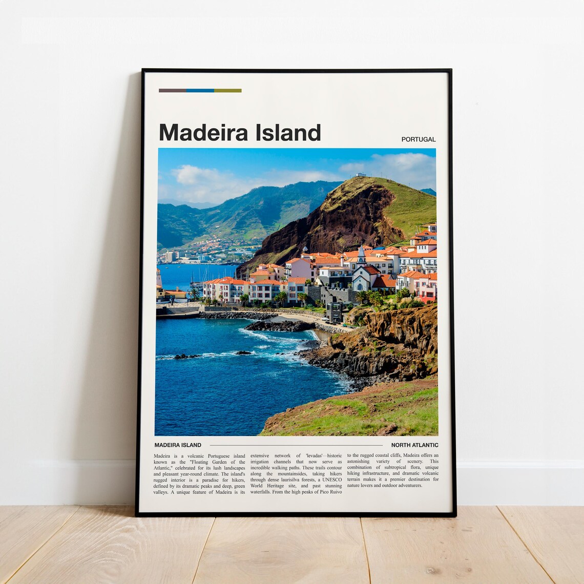 Madeira Island Portugal Cliffside Town Minimal Travel Poster