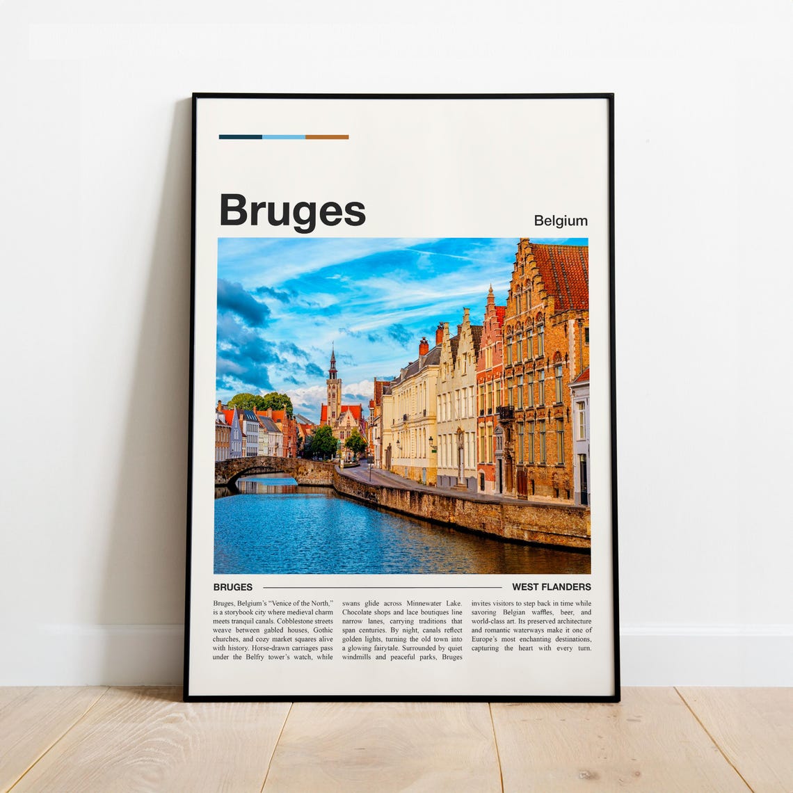 Bruges Belgium Medieval Canal Belfry City Guide Travel Poster