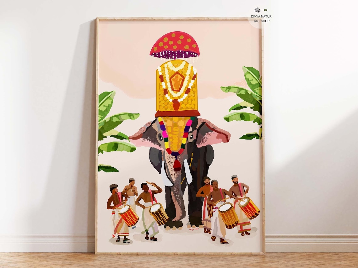 Kerala Elephant Festival Thrissur Pooram Cultural Art Poster