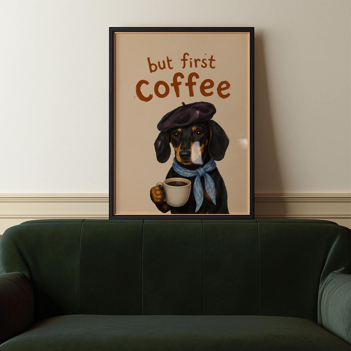 Dachshund Coffee Print, Funny Dog Kitchen Art