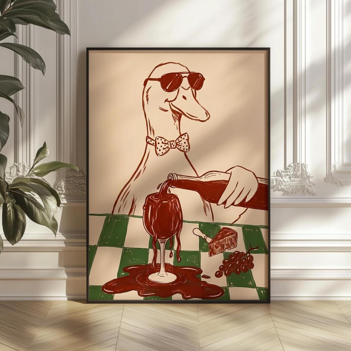 Funny Duck Wine Print, Quirky Kitchen Wall Art