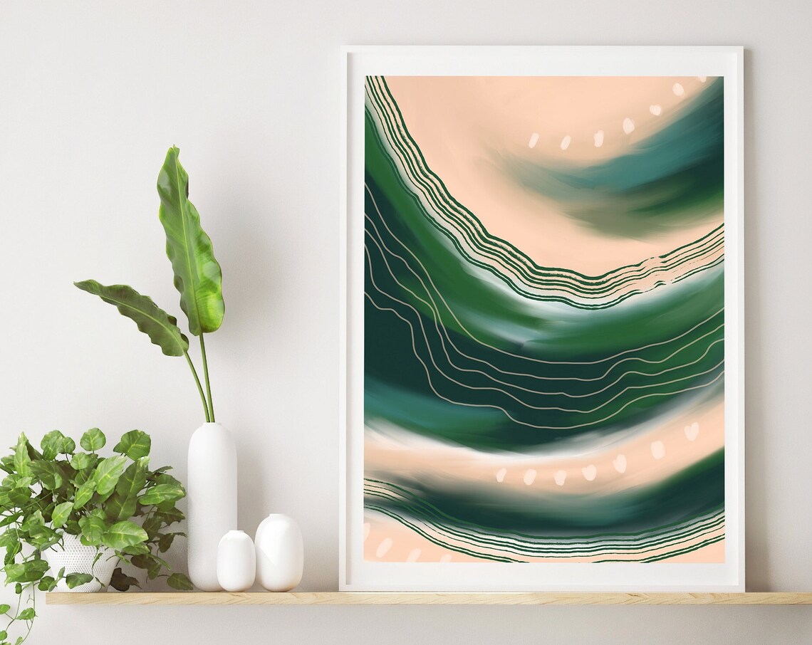 Emerald Marble Swirl With Gold Line Abstract Colour Flow Poster