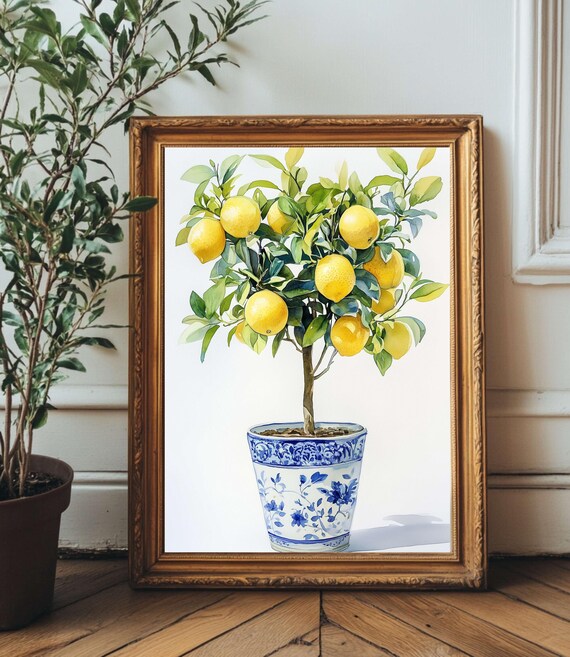 Compact Lemon Tree Loaded With Golden Fruit Watercolor Poster