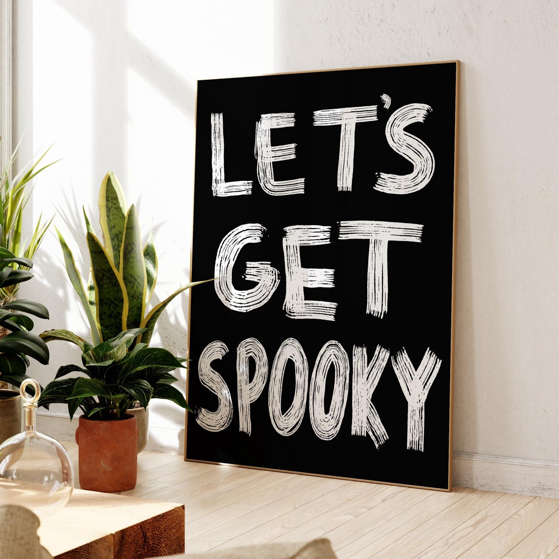 Lets Get Spooky White Brush Letters Black Halloween Party Poster