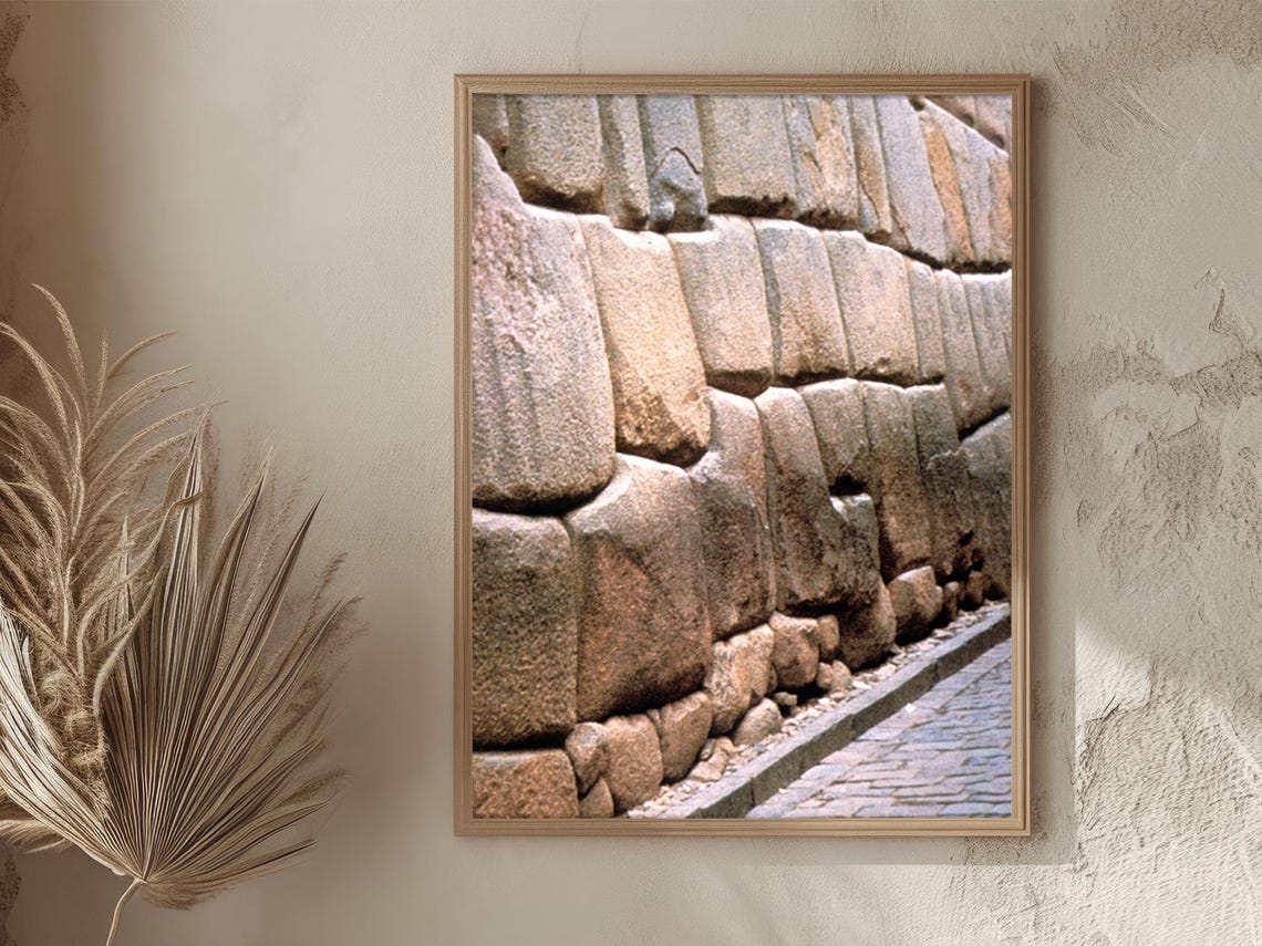 Peru Cusco Inca Polygonal Stonework Wall Close Up Vintage Poster