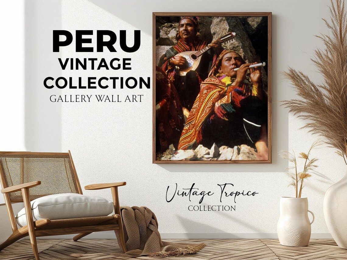 Andean Musicians Flute And Guitar Traditional Folk Music Vintage Poster