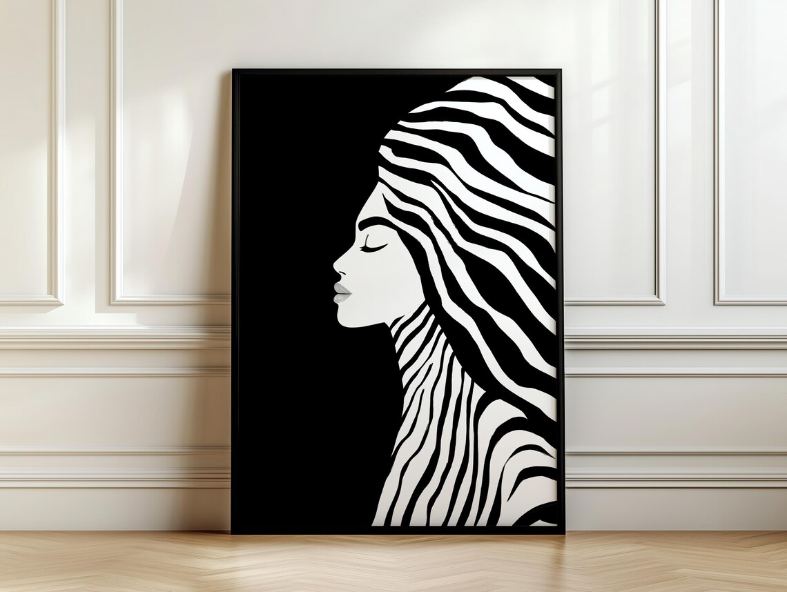 Contemplative Woman With Hand Near Face In Striped Top Poster