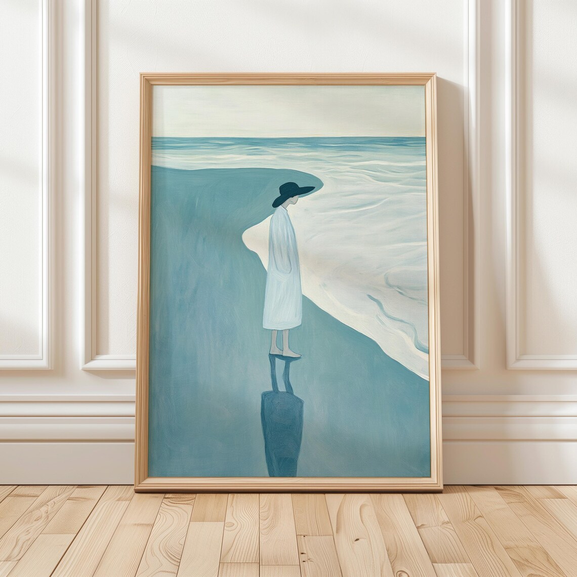 Minimalist Woman By The Sea, Serene Coastal Art Print