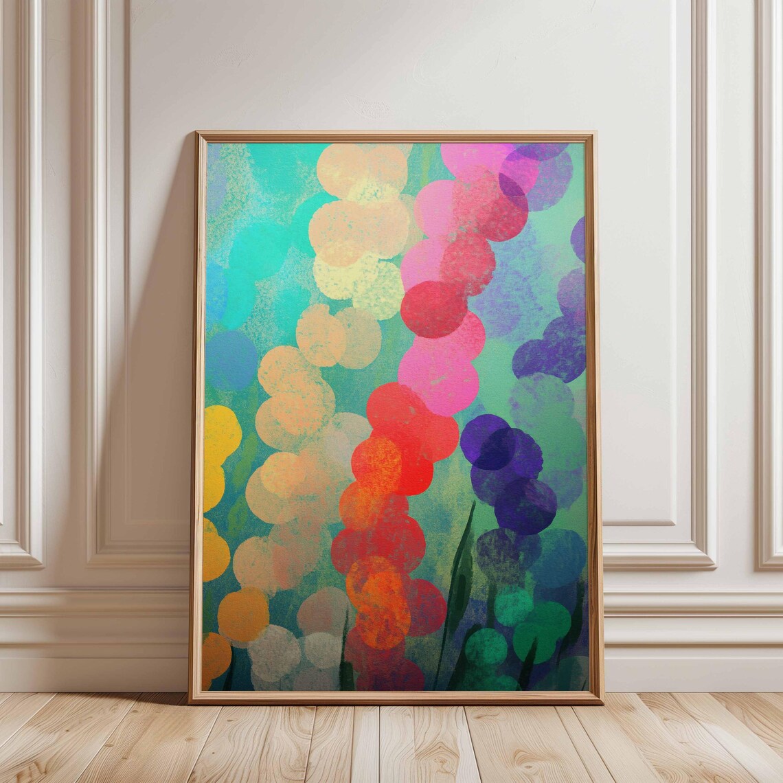 Pastel Abstract Floral Art, Polka Dot Inspired Print