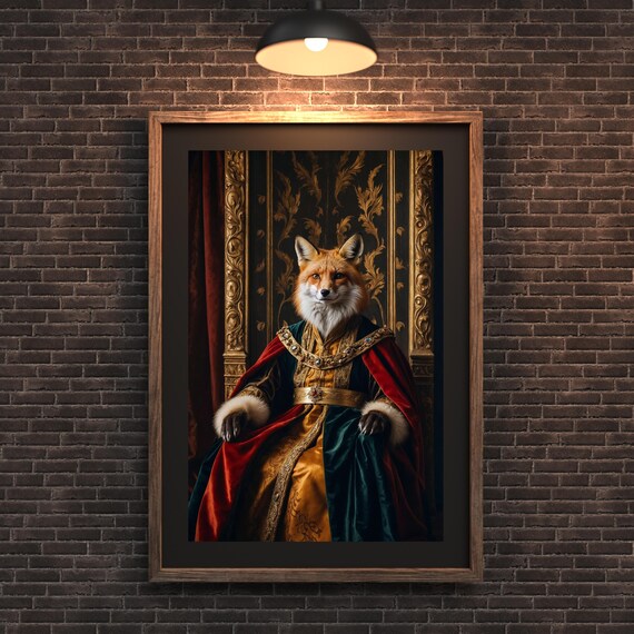 Royal Fox Portrait Wall Art Renaissance Style Animal Painting Instant Png