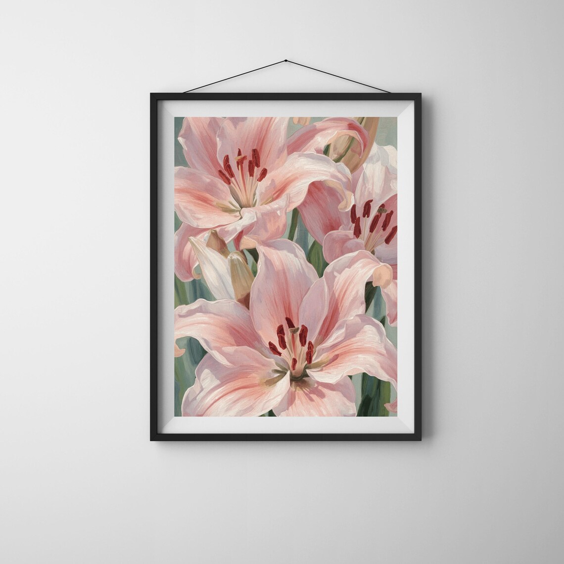 Pink Lily Botanical Oil-Painting Style Art Print