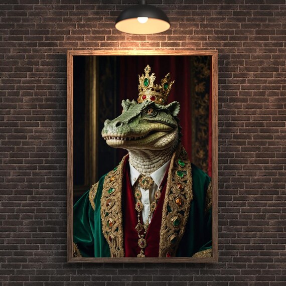 Royal Crowned Crocodile Baroque Animal Portrait Humor Poster